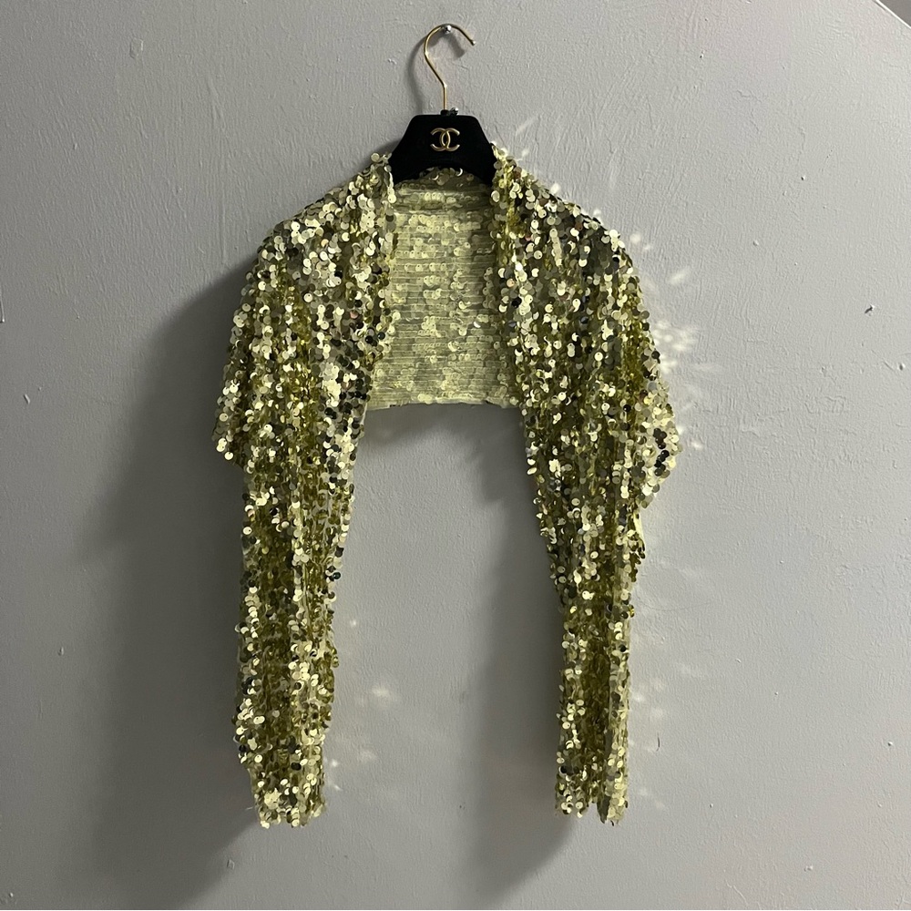 Gold Sequin Embellished Scarf Shawl Wrap - Picture 8 of 10